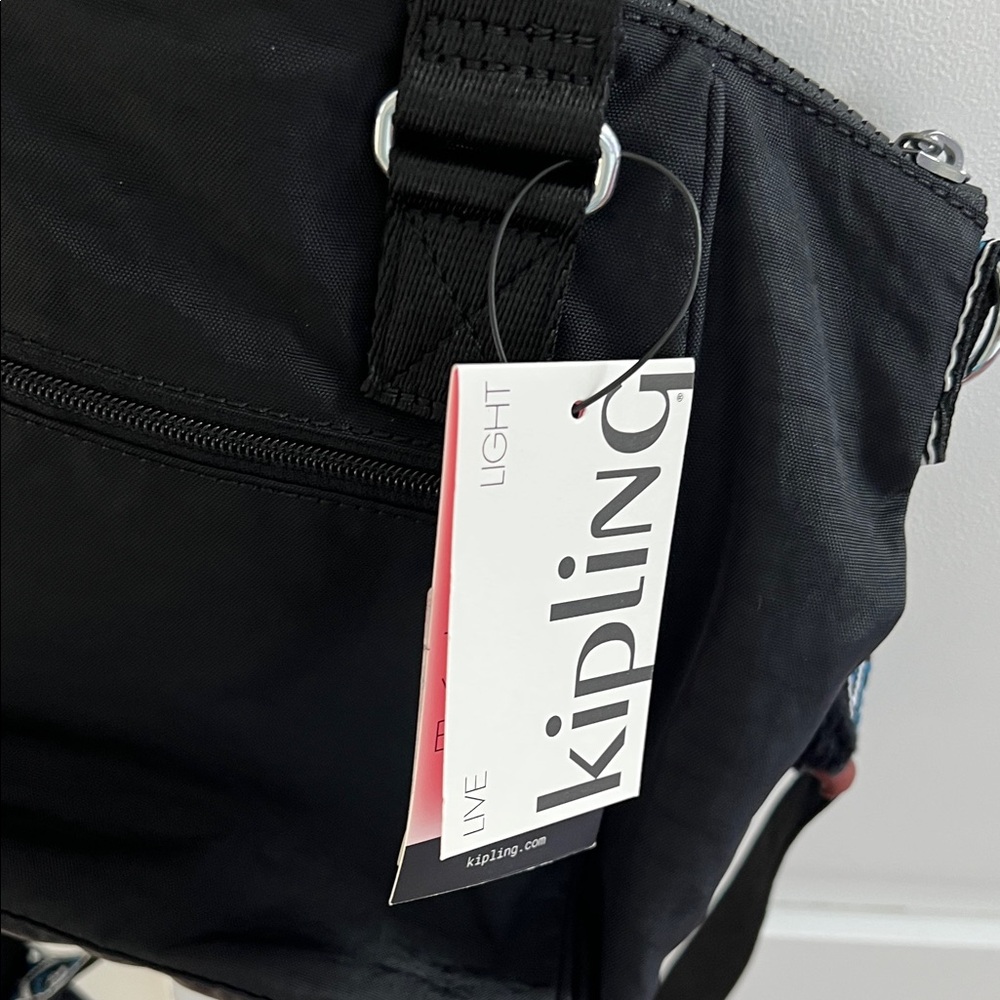 Kipling Black Crossbody Bag with Patterned Strap - Picture 8 of 10